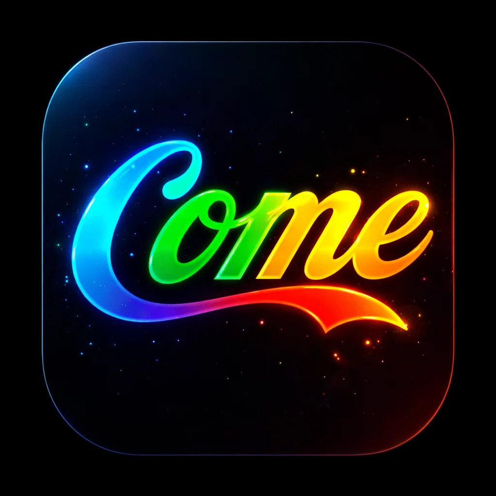 Come Apk neon logo on a dark background